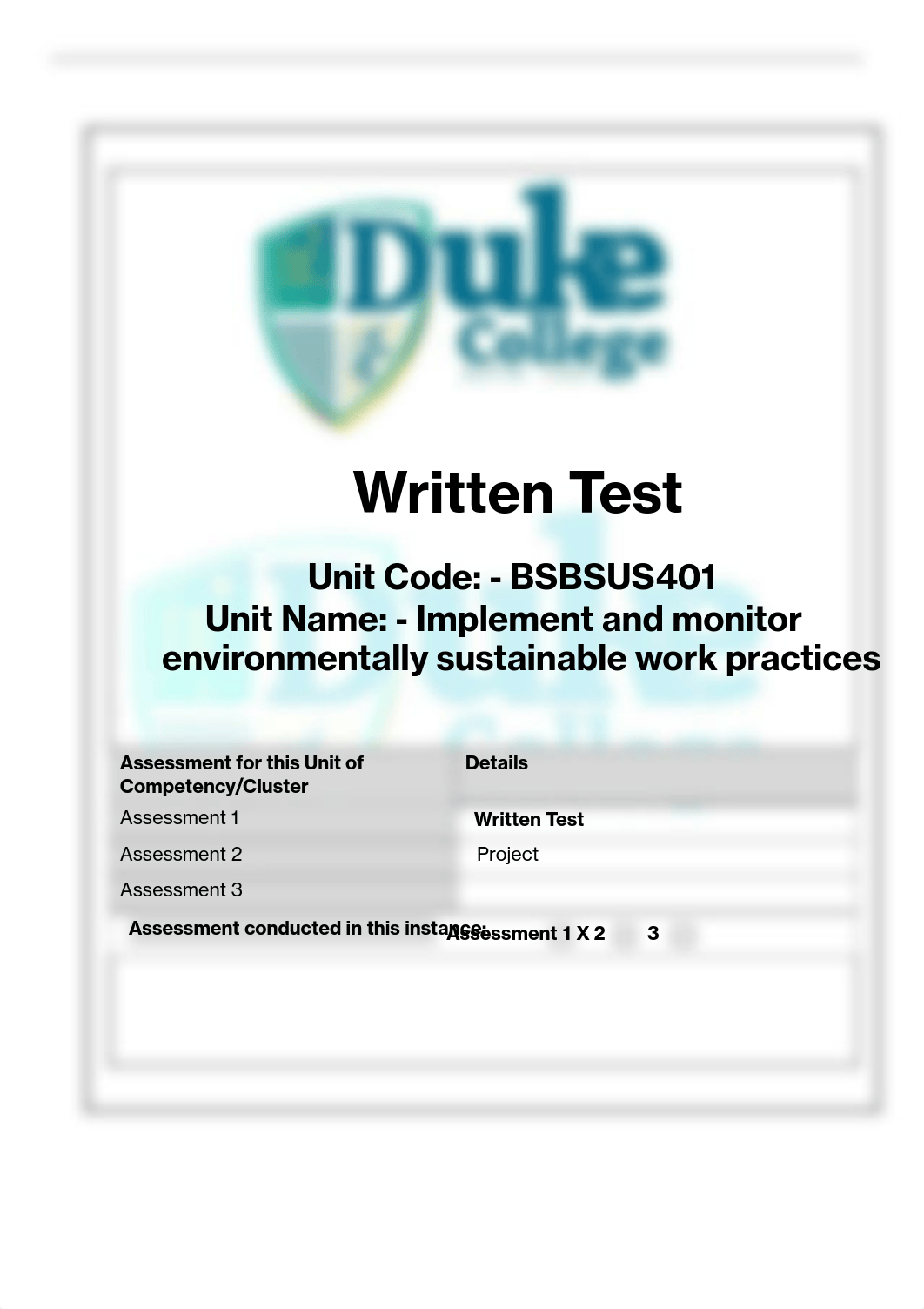 Assessments - BSBSUS401   Implement and monitor environmentally sustainable work practices (1).pdf_dbqrp65x6ge_page1