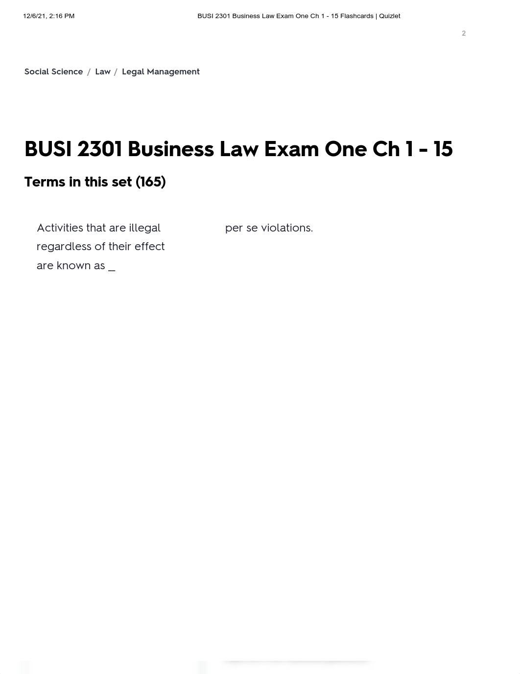 BUSI 2301 Business Law Exam One Ch 1 - 15 Flashcards _ Quizlet.pdf_dbrb20k4clq_page1