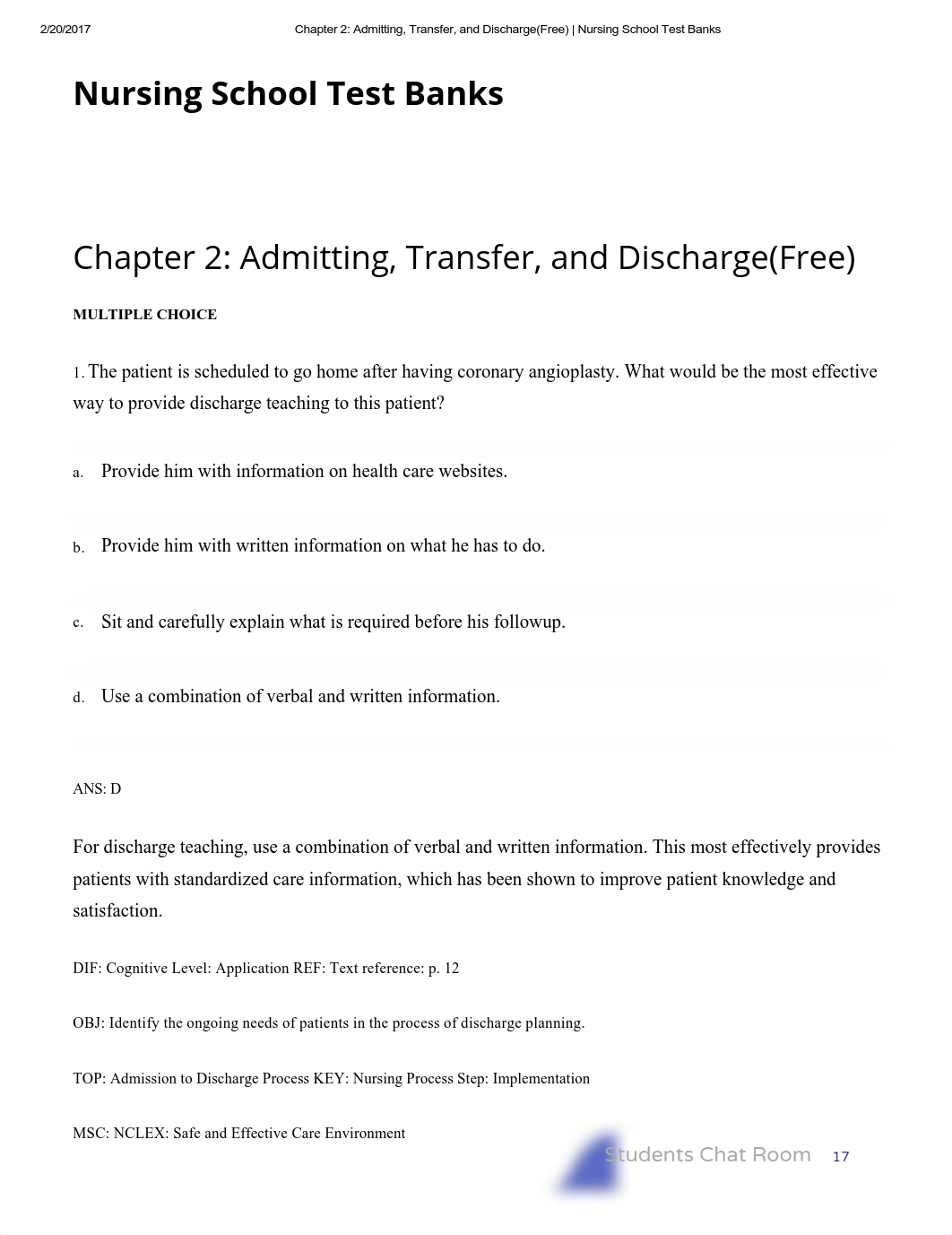 Chapter 2_ Admitting, Transfer, and Discharge(Free) _ Nursing School Test Banks_dbryln0cvqq_page1