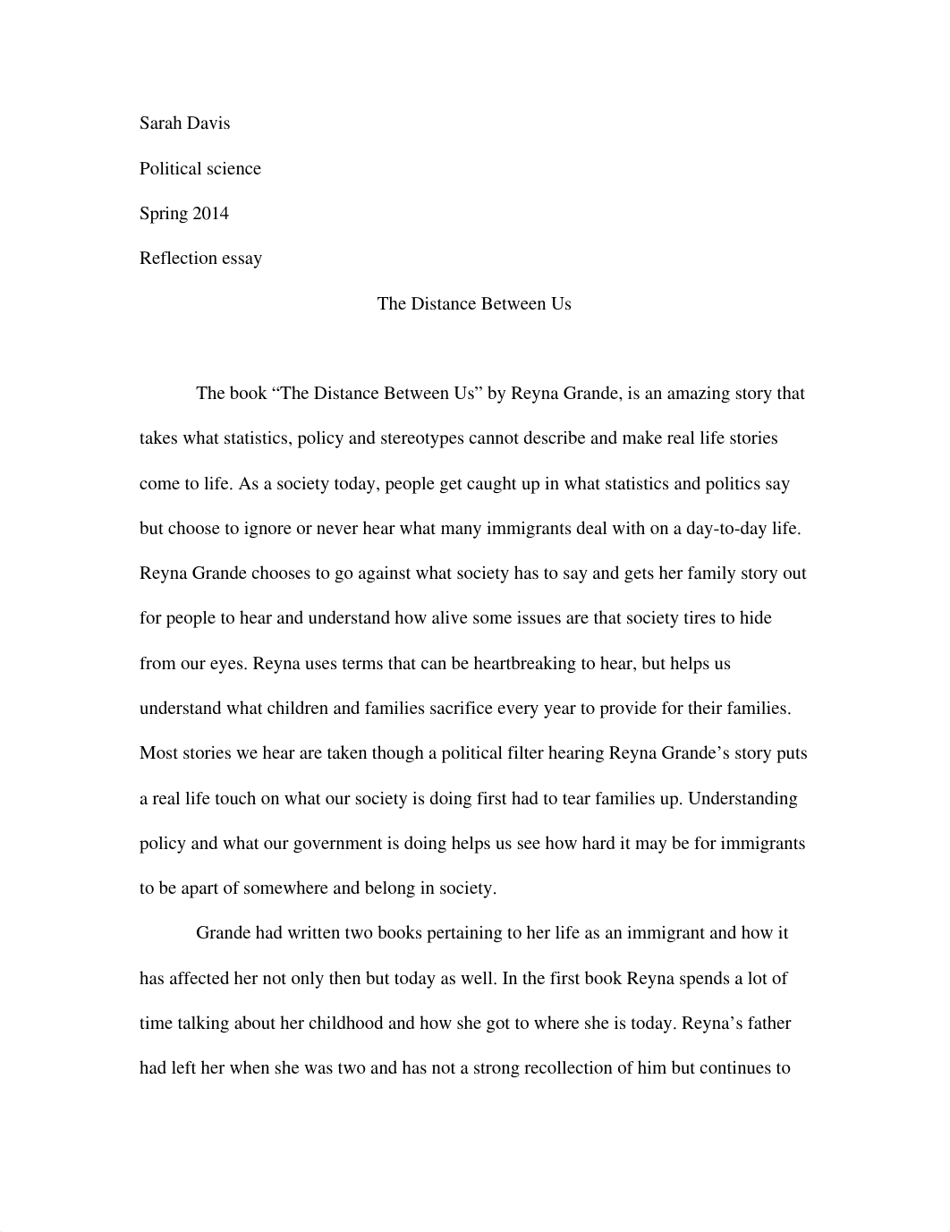 essay on the film The distance between us_dbsf51xczau_page1