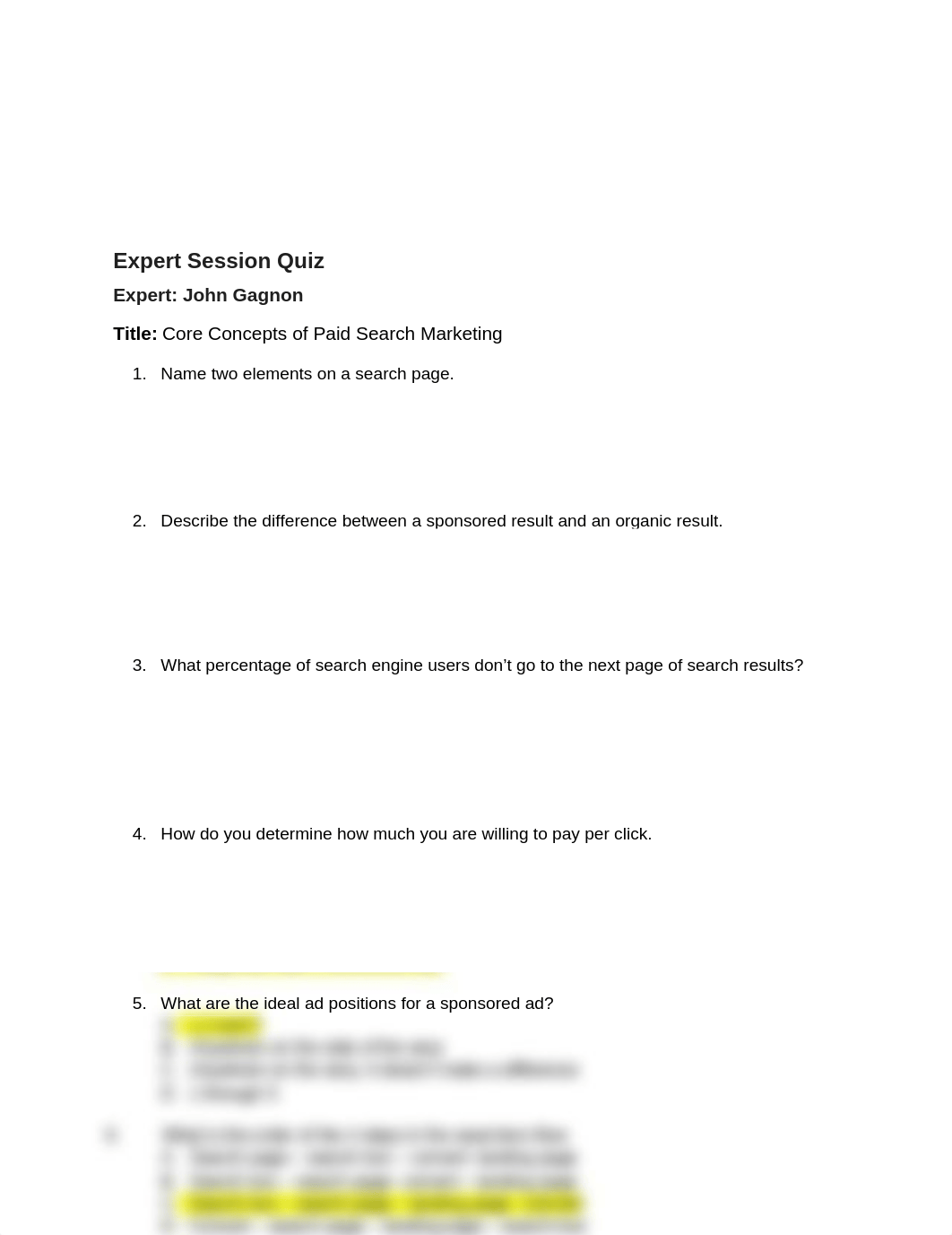 Expert Sessions Quiz Core Concepts of Paid Search Marketing - John Gagnon.docx_dbsmo3wheg2_page1