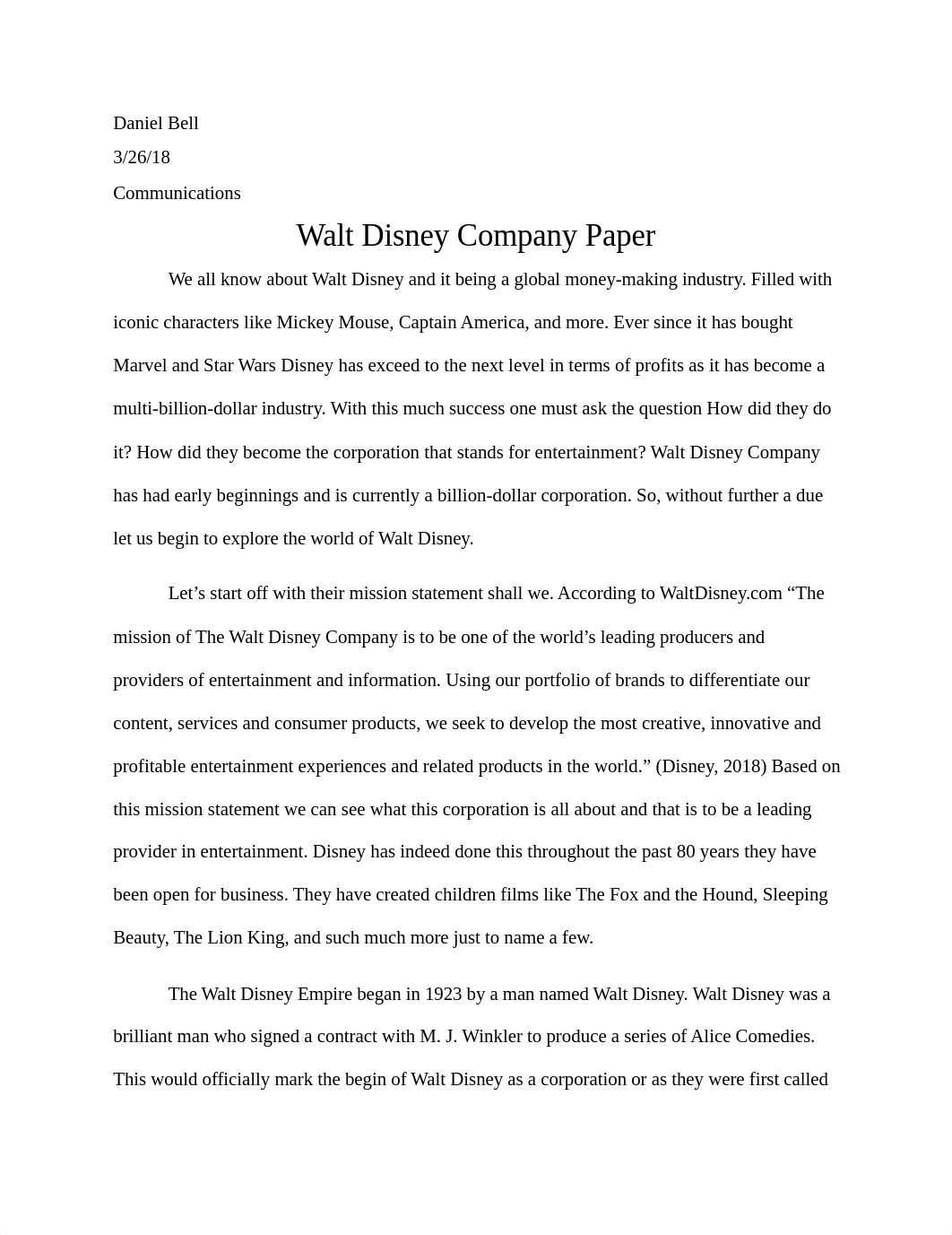 Daniel Bell Walt Disney Company Paper.docx_dbtc89hunmk_page1