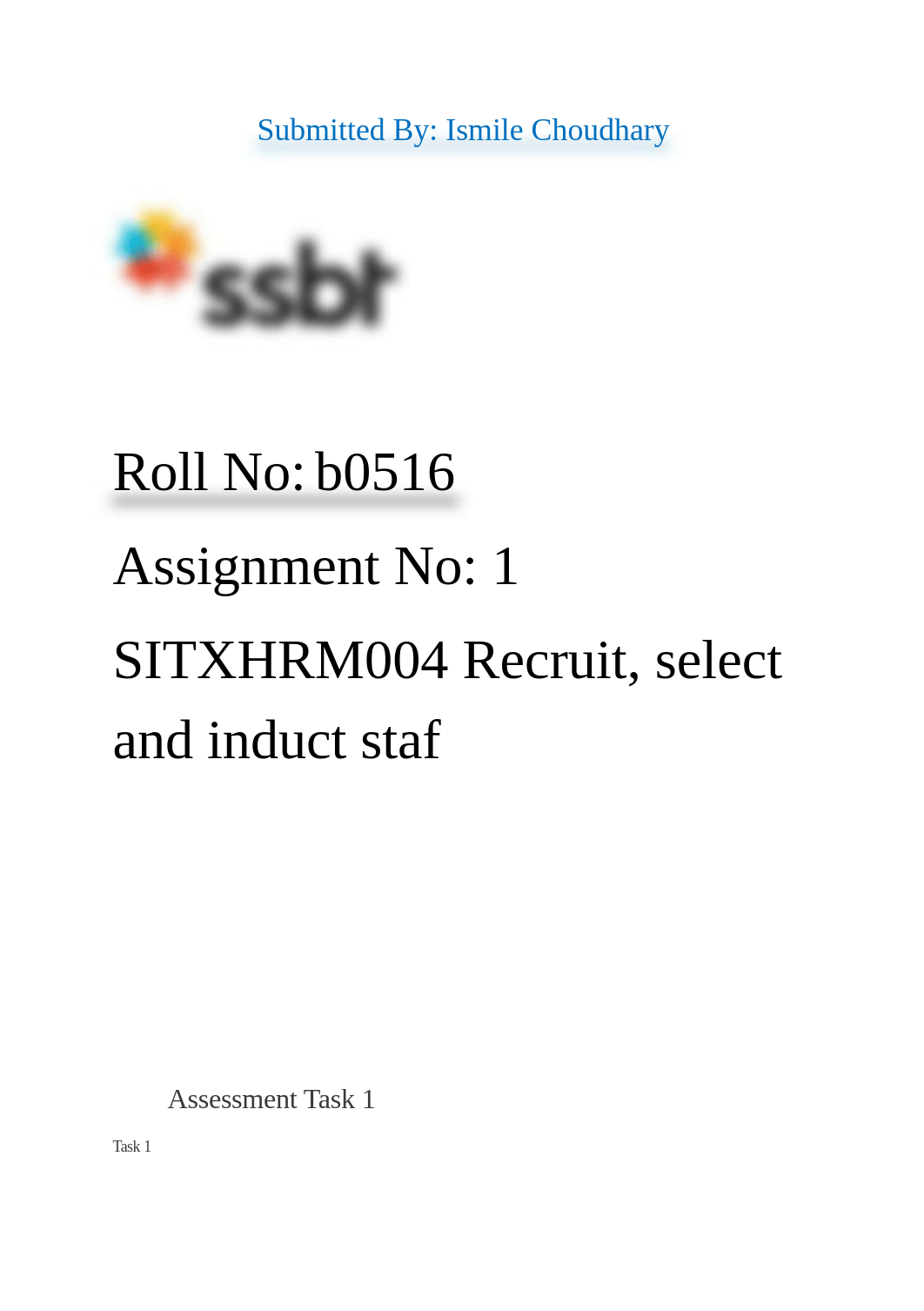 SITXHRM004 Recruit, select and induct staff Assignment 1.docx_dbuextisqtk_page1