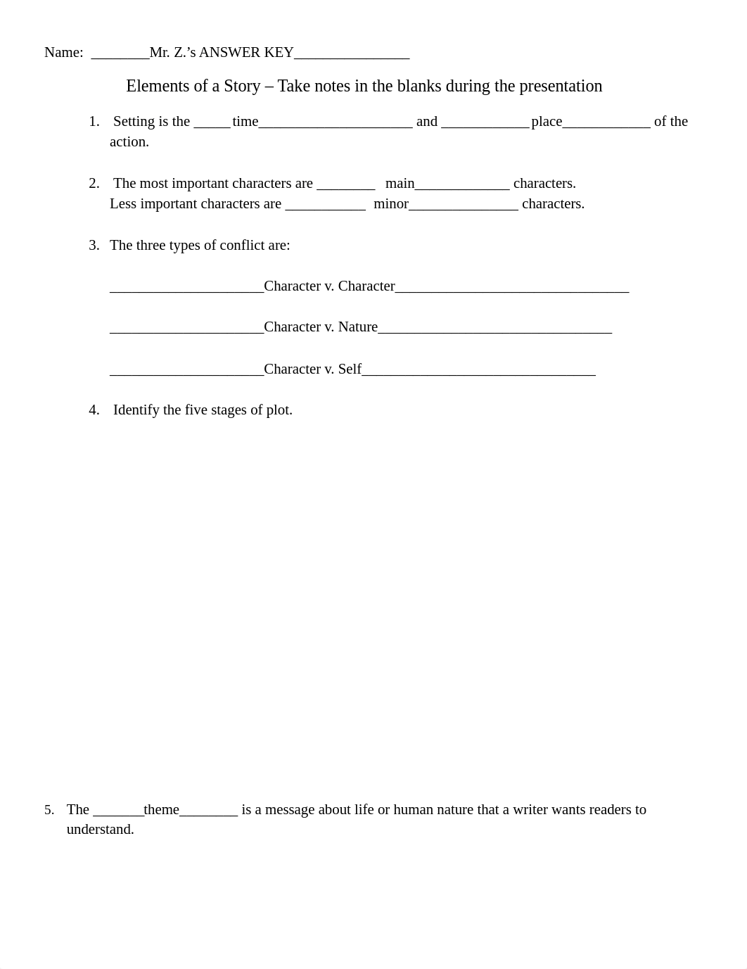 Elements of a Story Notes and 'The Present' - ANSWER KEY (1).docx_dbx391xyfto_page1