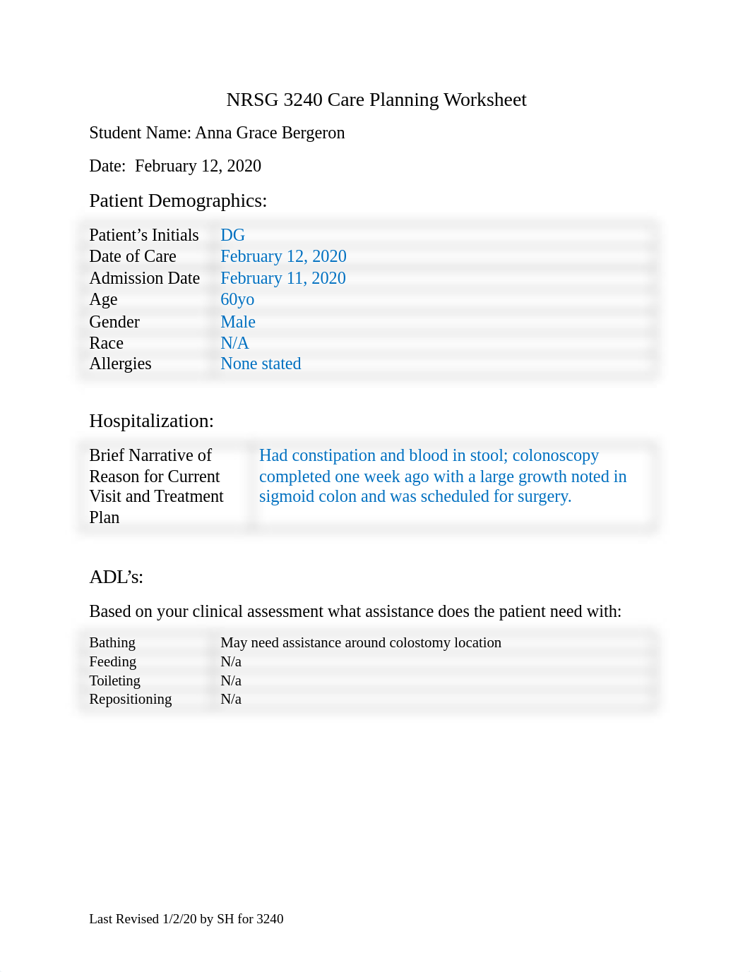 NRSG 3240 Care Planning Worksheet- wound care .docx_dbxj2dap0e0_page1