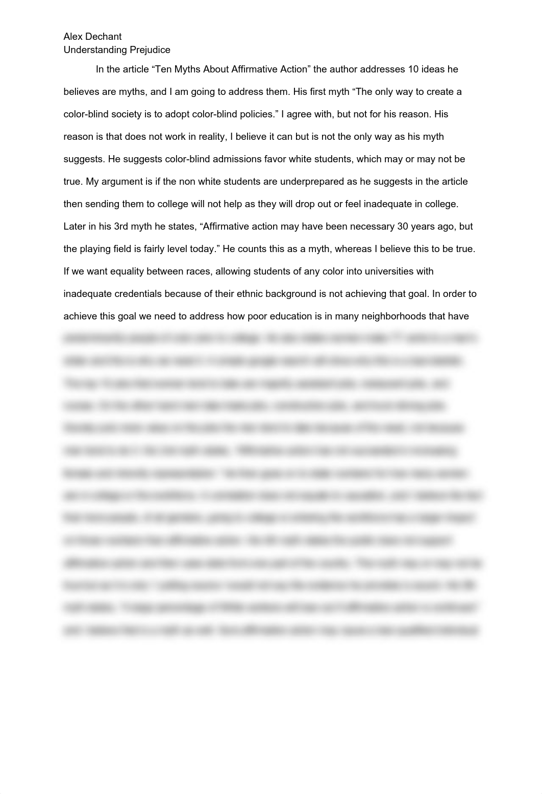 In the article "Ten Myths About Affirmative Action" the author addresses 10 ideas he believes are my_dbxmwy2o823_page1