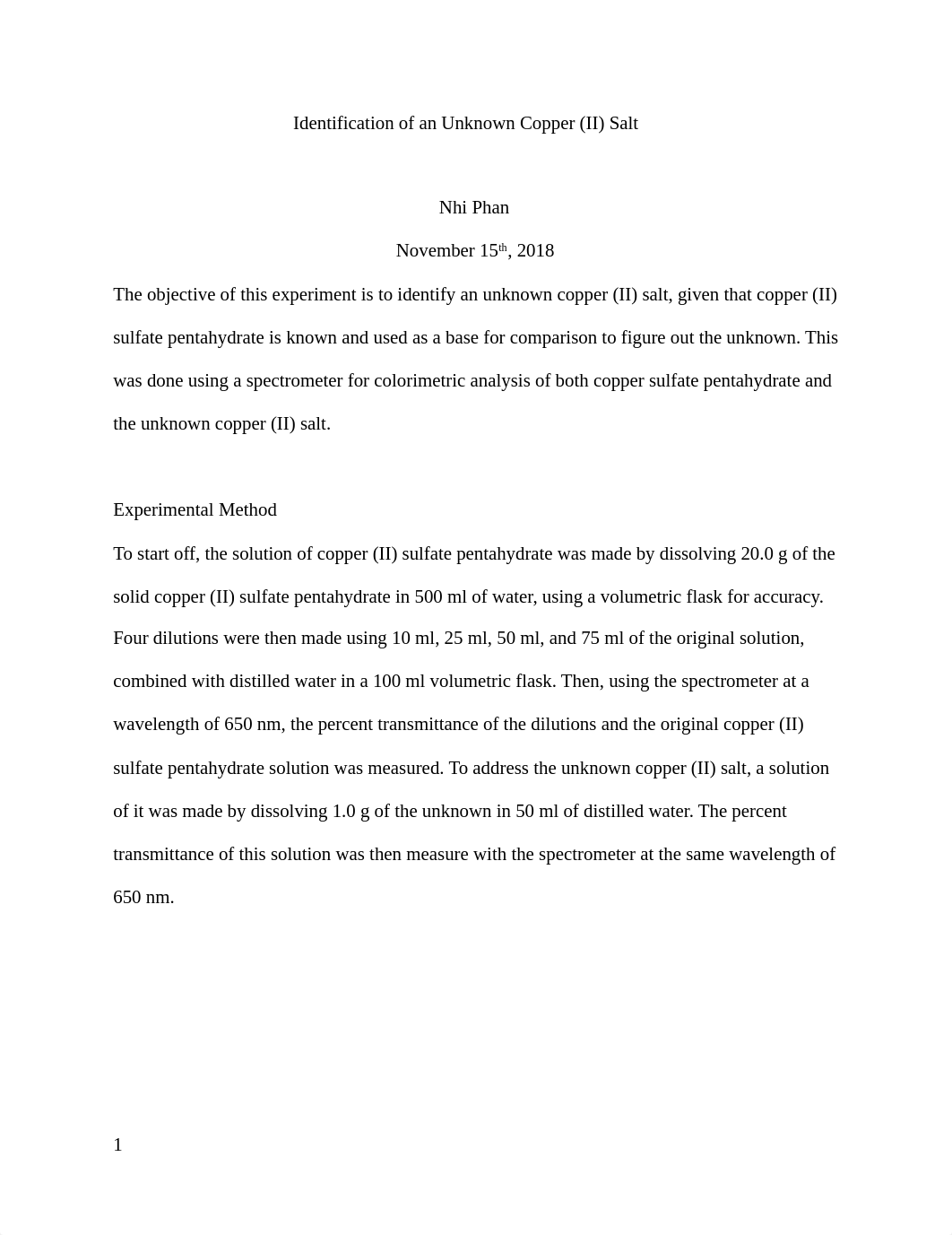 Identification of an Unknown Copper Lab Report.docx_dbyr2ppomj1_page1