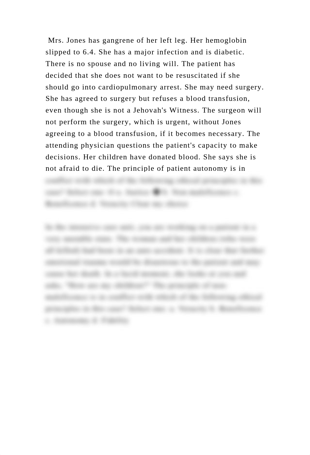 Mrs. Jones has gangrene of her left leg. Her hemoglobin slipped to 6..docx_dbzdhgv5dwe_page2