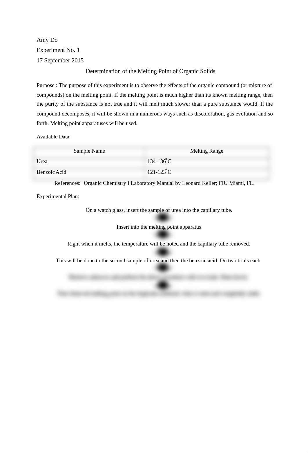 Experiment 1 - Determination of a melting point of an organic solid.docx_dbzym4zc4h3_page1