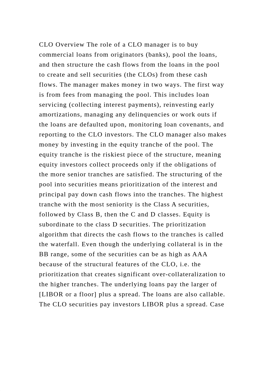 CLO Overview The role of a CLO manager is to buy commercial loans fr.docx_dc1n2d6owne_page2