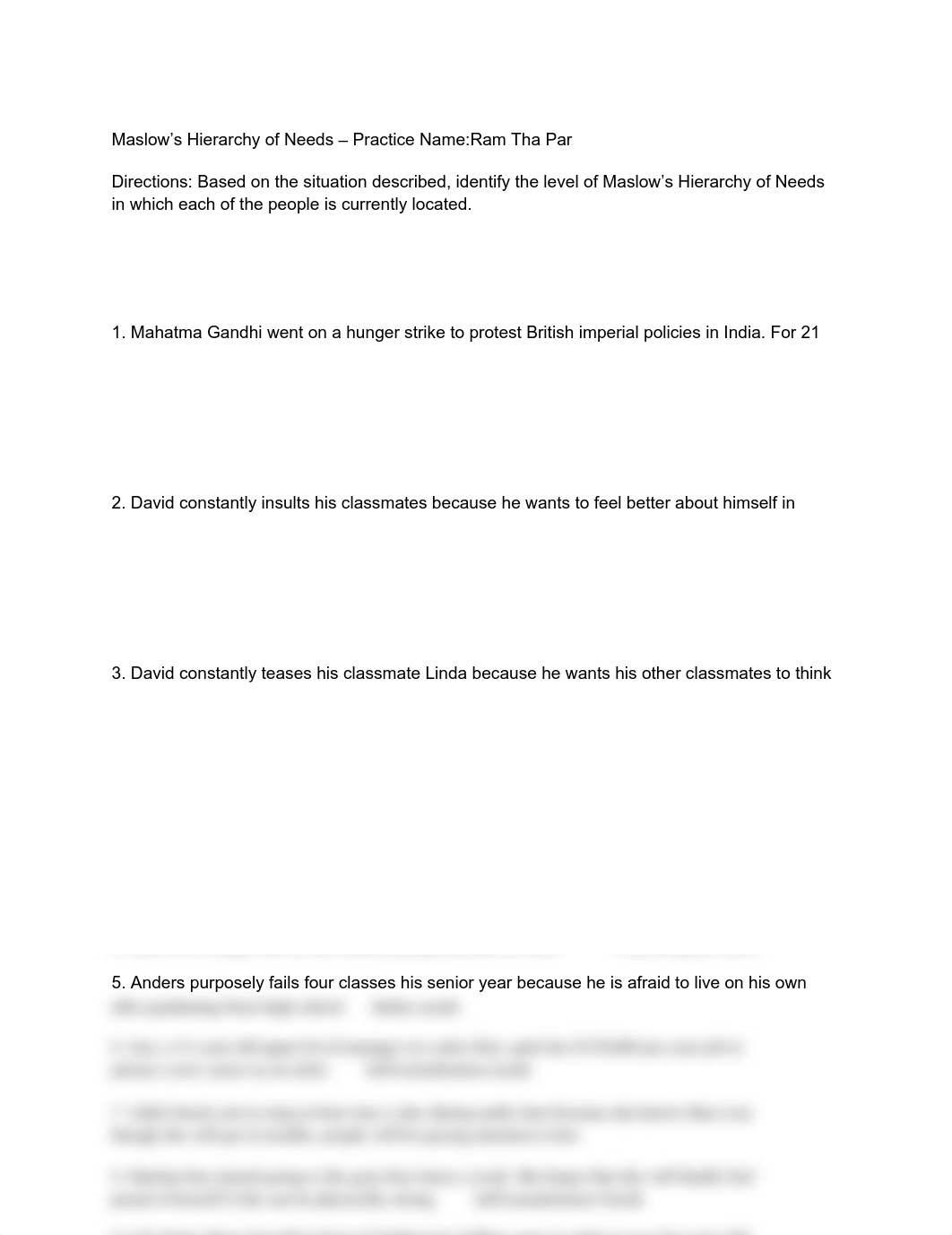 Maslow's Hierarchy of Needs - Practice                                   Name_Ram Tha Par.pdf_dc2s0ydk1ud_page1
