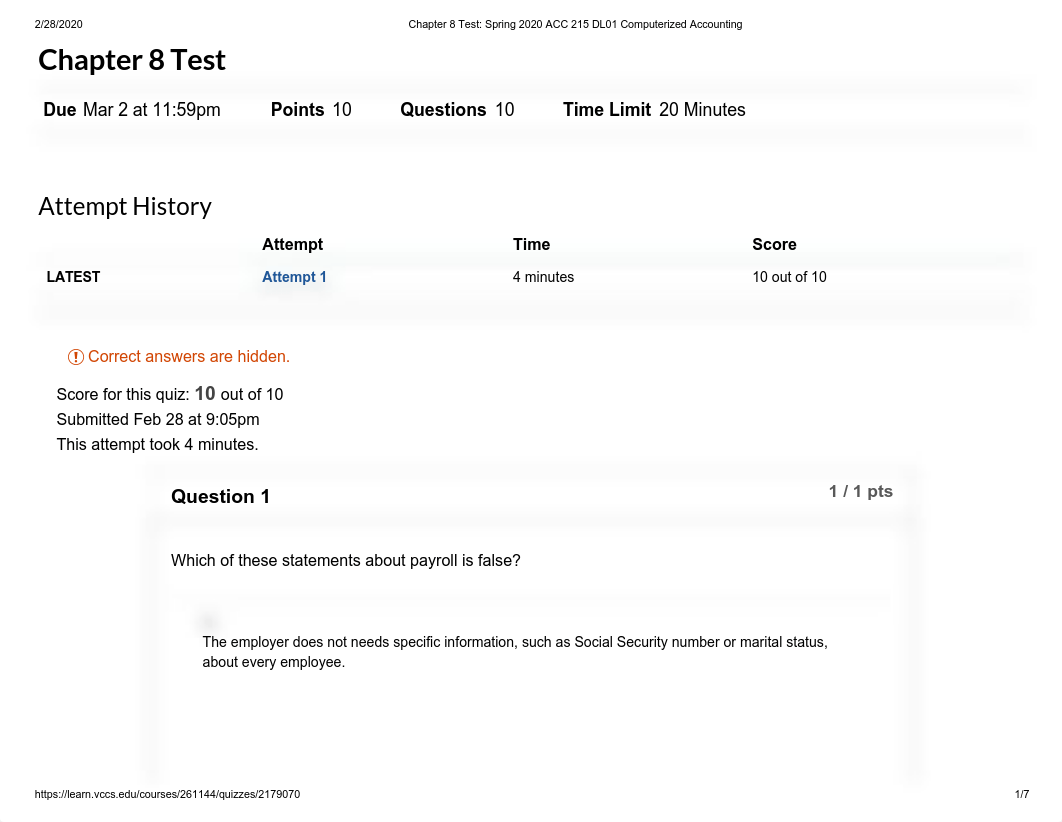 Chapter 8 Test_ Spring 2020 ACC 215 DL01 Computerized Accounting.pdf_dc34fm797g1_page1
