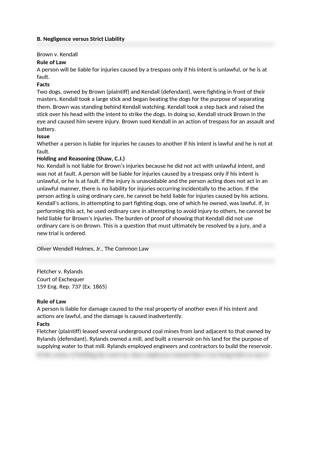 Case Briefs - Brown v. Kendall to South Buffalo (Negligence versus Strict Liability).docx_dc3xnm2ckhr_page1