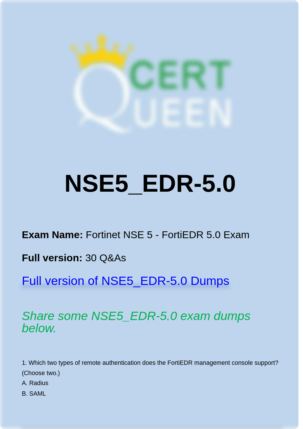 NSE5_EDR-5.0 Fortinet NSE 5 - FortiEDR 5.0 Exam Dumps.pdf_dc3zam8glod_page1