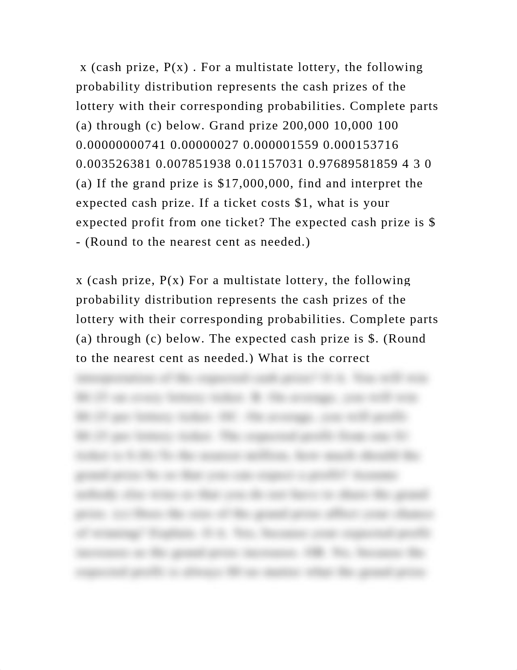 x (cash prize, P(x) . For a multistate lottery, the following probabi.docx_dc5rhzry7fc_page2