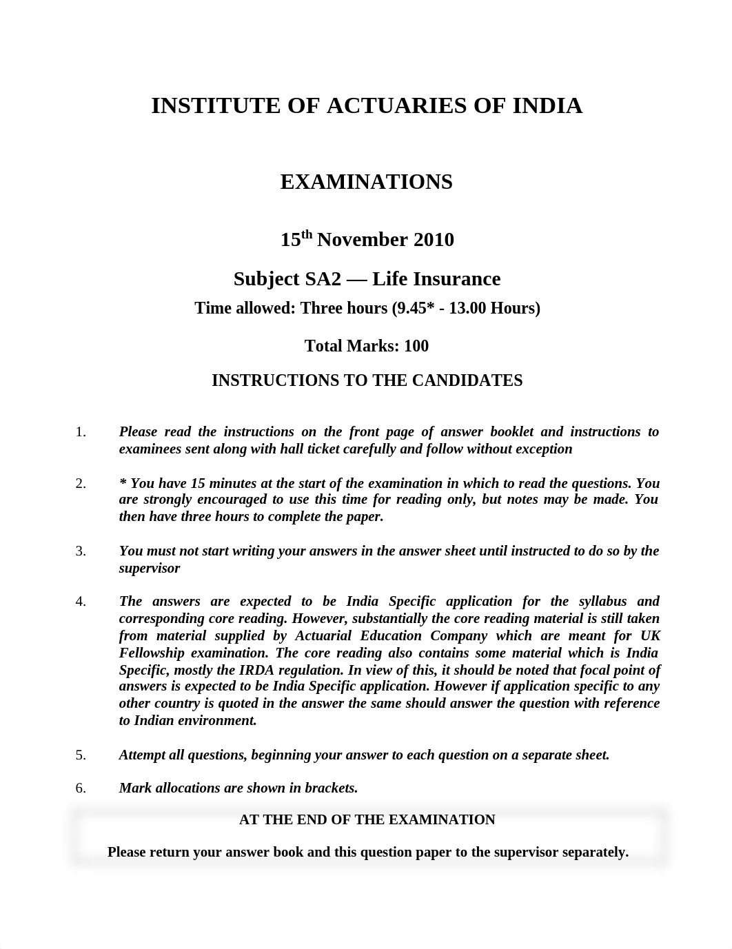 (www.entrance-exam.net)-Institute of Actuaries of India-Subject SA2- Life Insurance Sample Paper 8.p_dc5s0b5mp7e_page1