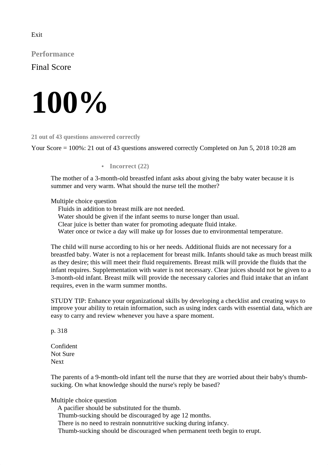 unit 9 novicio health promotion infant Elsevier Adaptive Quizzing - Quiz performance.html_dc6a7ee6zqd_page1