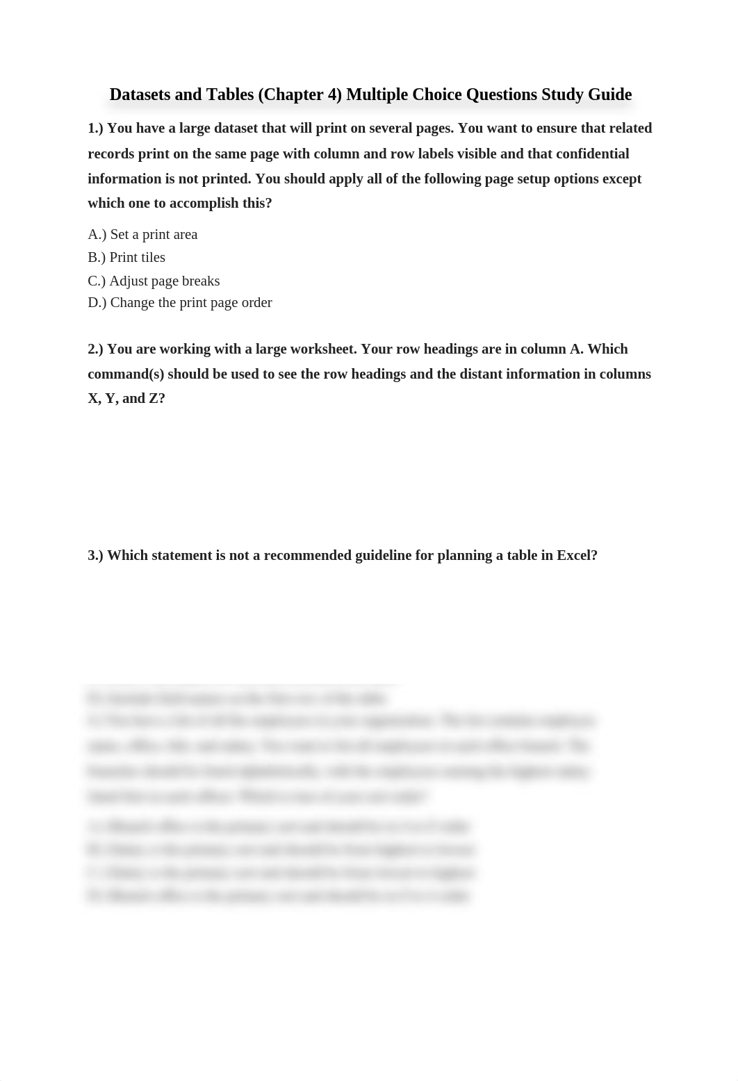 CIS 106 - Datasets and Tables (Chapter 4) Multiple Choice Questions Study Guide_dc7urvmhn1l_page1