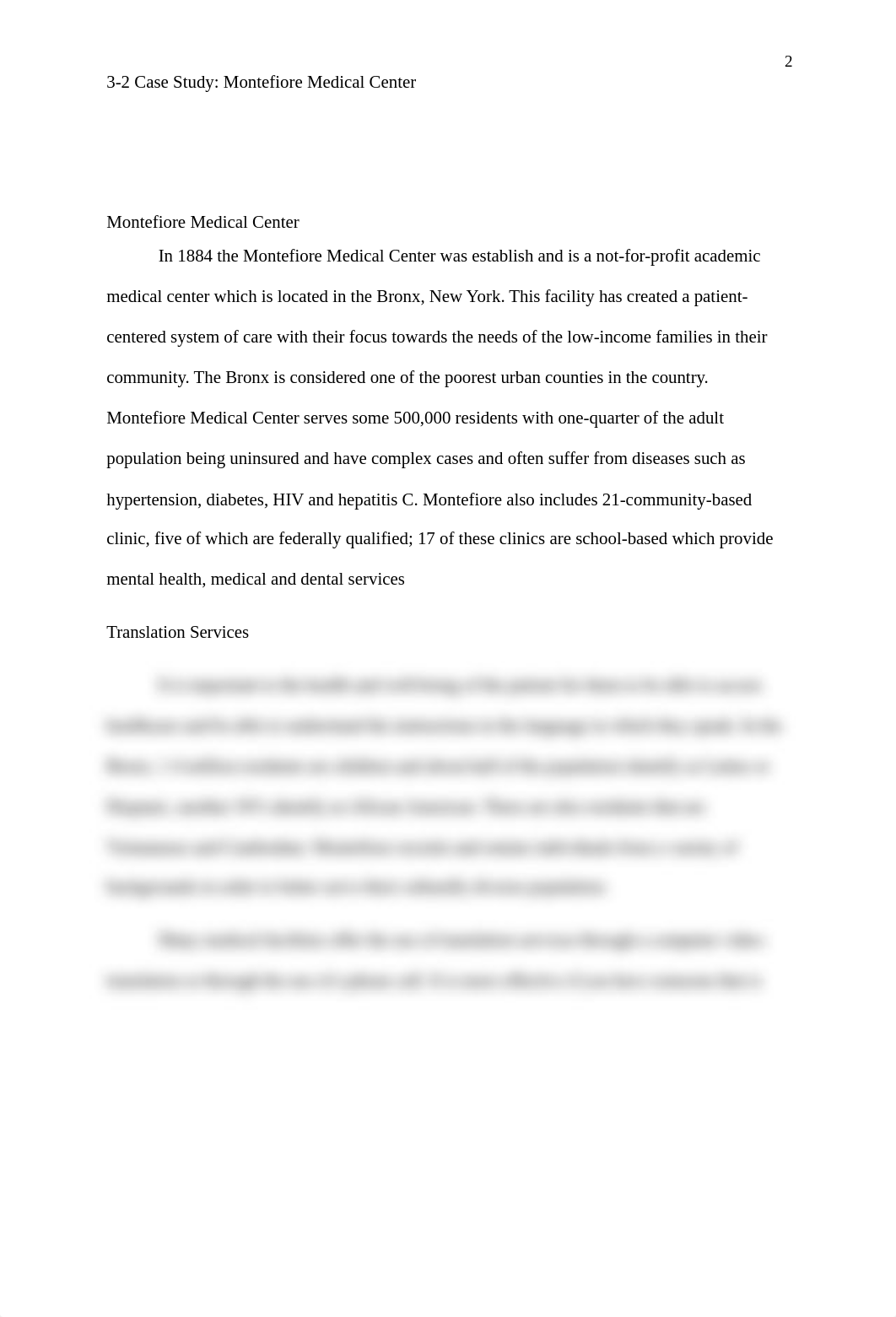 Ellissa Jones Milestone One Montefiore Medical Center Case Study.docx_dcapagfumdt_page2