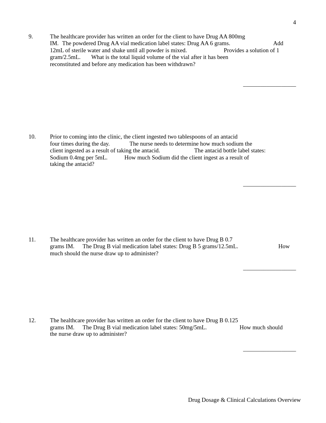 Drug Dosage and Clinical Calculations Self Practice Test with Key.docx_dcbdp1hpofy_page4