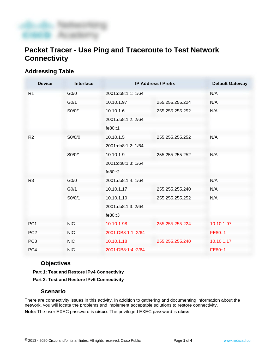 13.2.7 Packet Tracer - Use Ping and Traceroute to Test Network Connectivity.docx_dcc8hy04zs2_page1