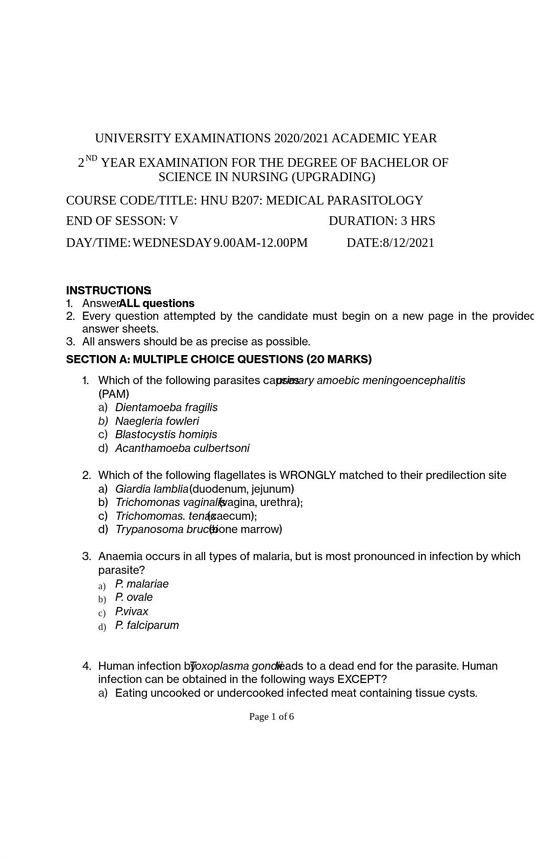 HNU B207 Medical Parasitology exam final.pdf_dccbjqontul_page1