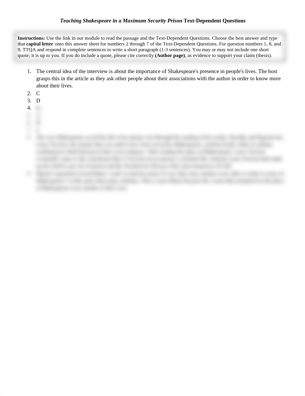 Copy of Teaching Shakespeare in a Maximum Security Prison Text-Dependent Questions.docx_dccqlzt2usy_page1