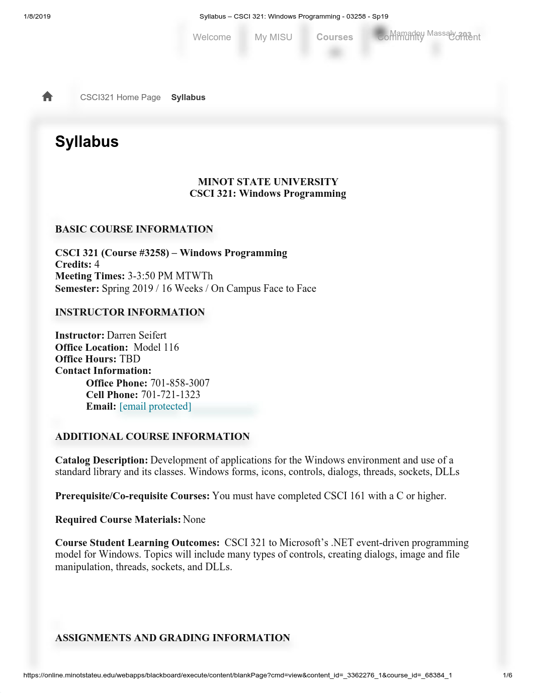 Syllabus - CSCI 321_ Windows Programming - 03258 - Sp19.pdf_dcd19h8ih9i_page1