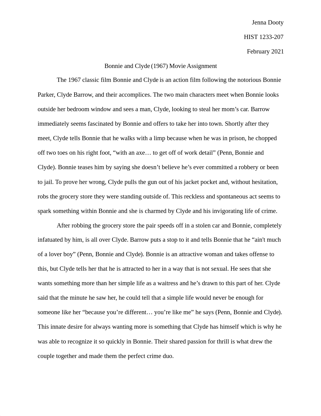 Bonnie & Clyde - Movie Assignment Essay.pdf_dcd67ygsqu1_page1