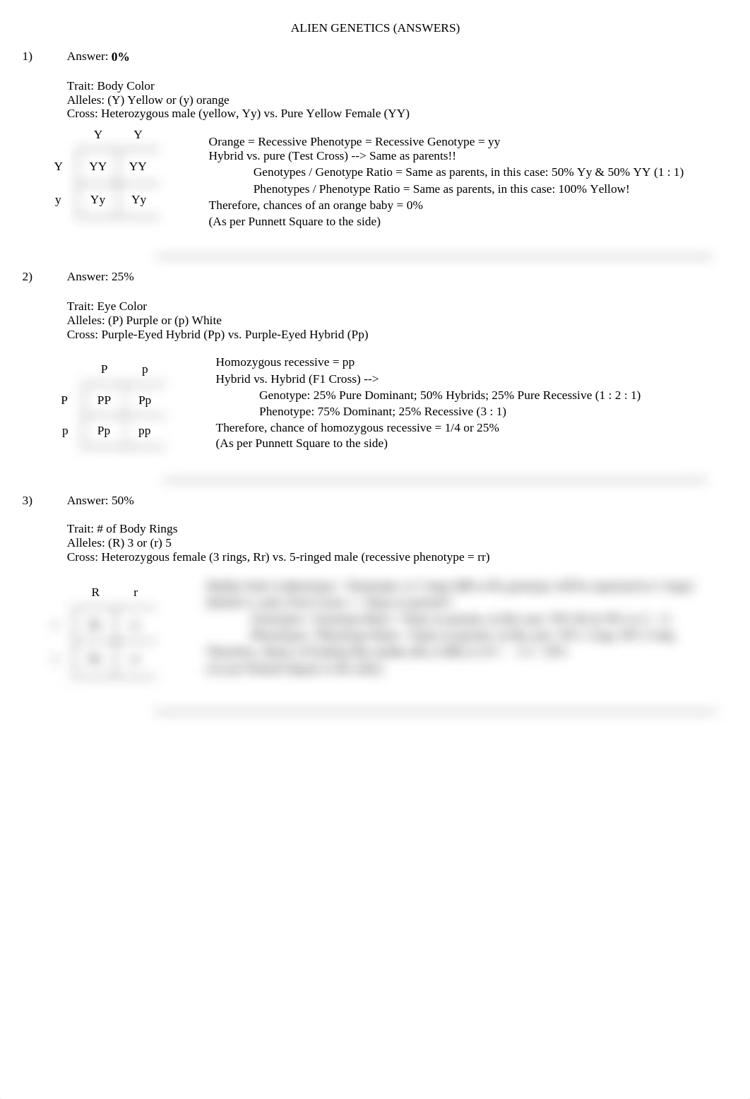 Genetics _Worksheet - Alien Genetics_ _Answers_ (1)_dcethk4xru3_page1