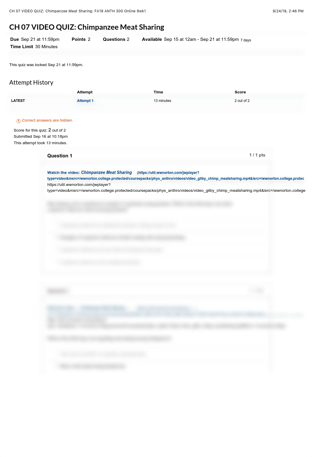 CH 07 VIDEO QUIZ_ Chimpanzee Meat Sharing_ FA19 ANTH 300 Online 8wk1.pdf_dcf4b2ptmqx_page1