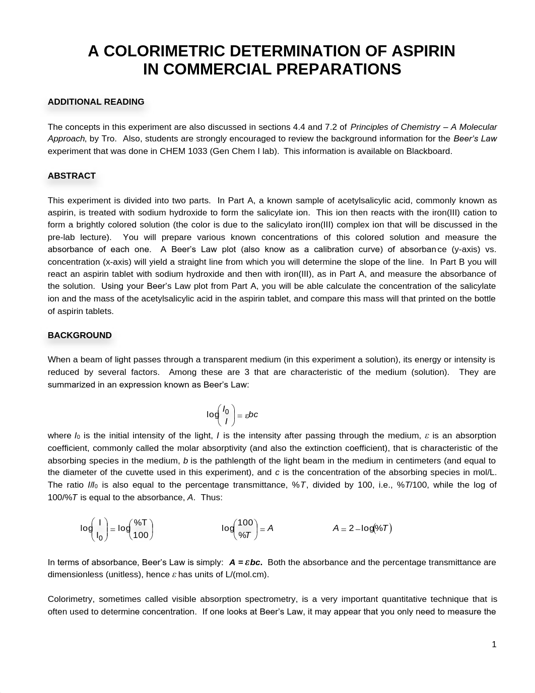 Expt 1 - A Colorimetric Determination of Aspirin - SP 2015_dchr3iwyrpk_page1