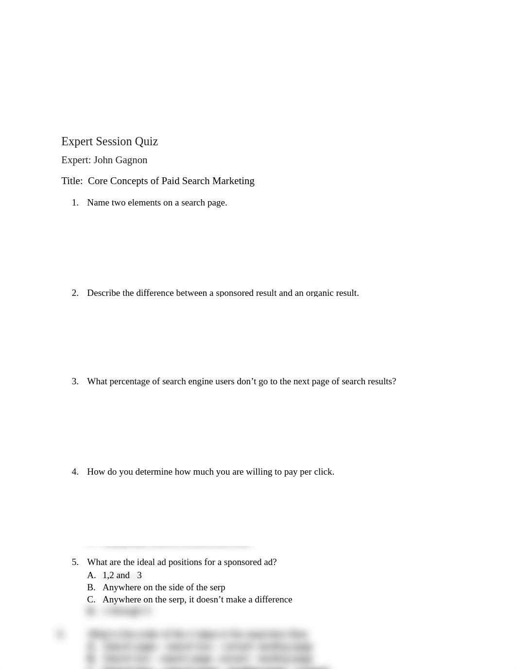 Nishant- Expert Sessions Quiz Core Concepts of Paid Search Marketing - John Gagnon.docx_dci4bjrbepd_page1