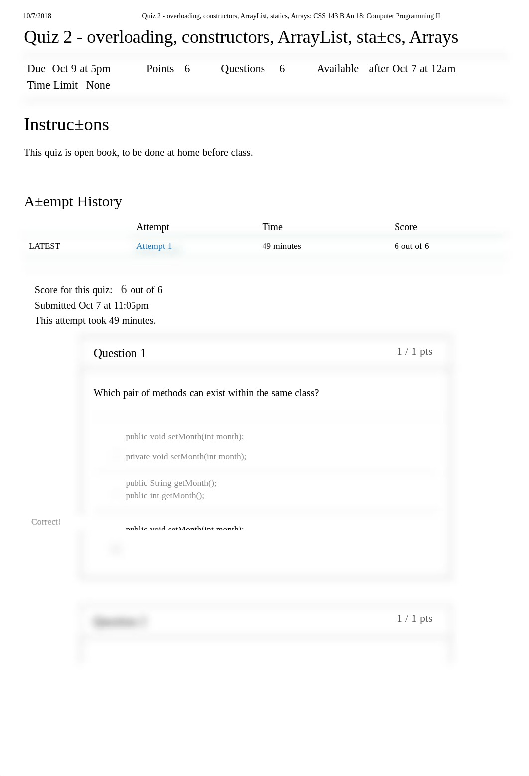 Quiz 2 - overloading, constructors, ArrayList, statics, Arrays.pdf_dcif8hxlqro_page1