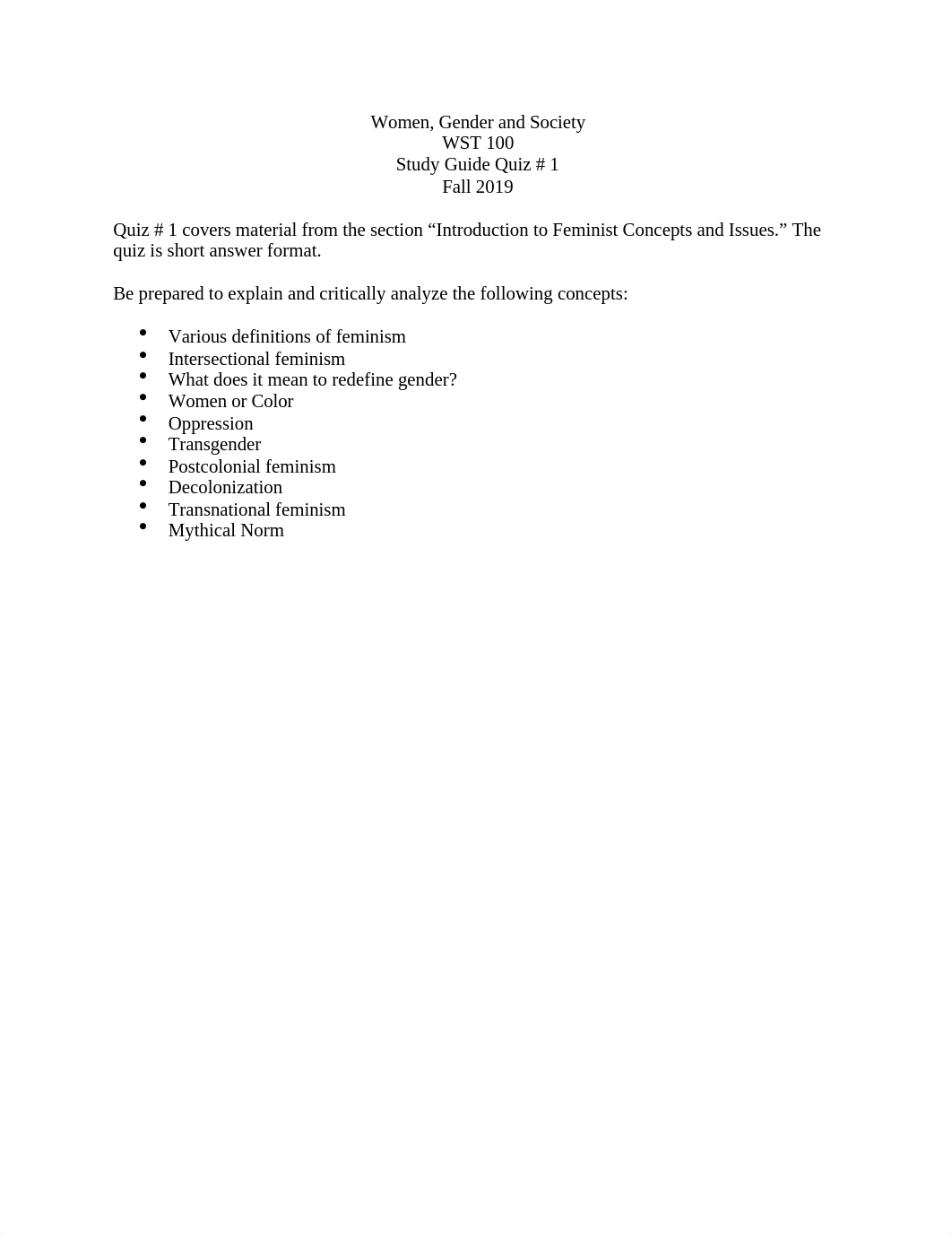 WST 100 Study Guide Quiz # 1 Fall 19.docx_dcij0xfd3i0_page1