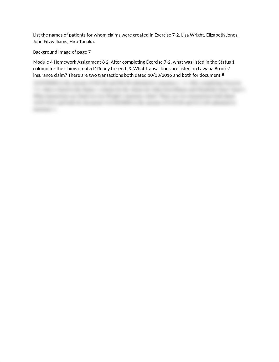 List the names of patients for whom claims were created in Exercise 7_dck2jp2ls1u_page1