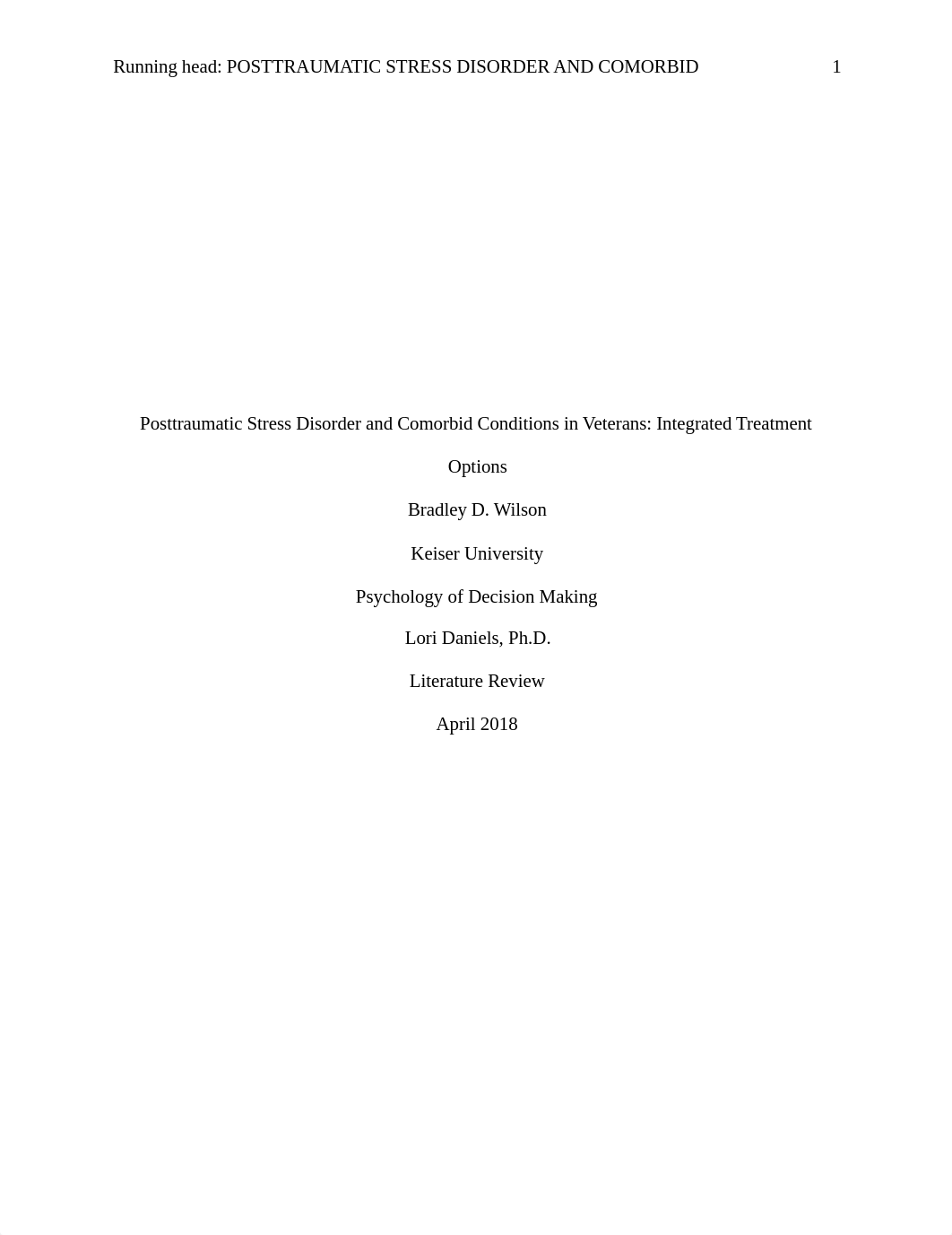 Posttraumatic Stress Disorder and Comorbid Conditions in Veterans Integrated Treatment Options.docx_dckmgbina2k_page1