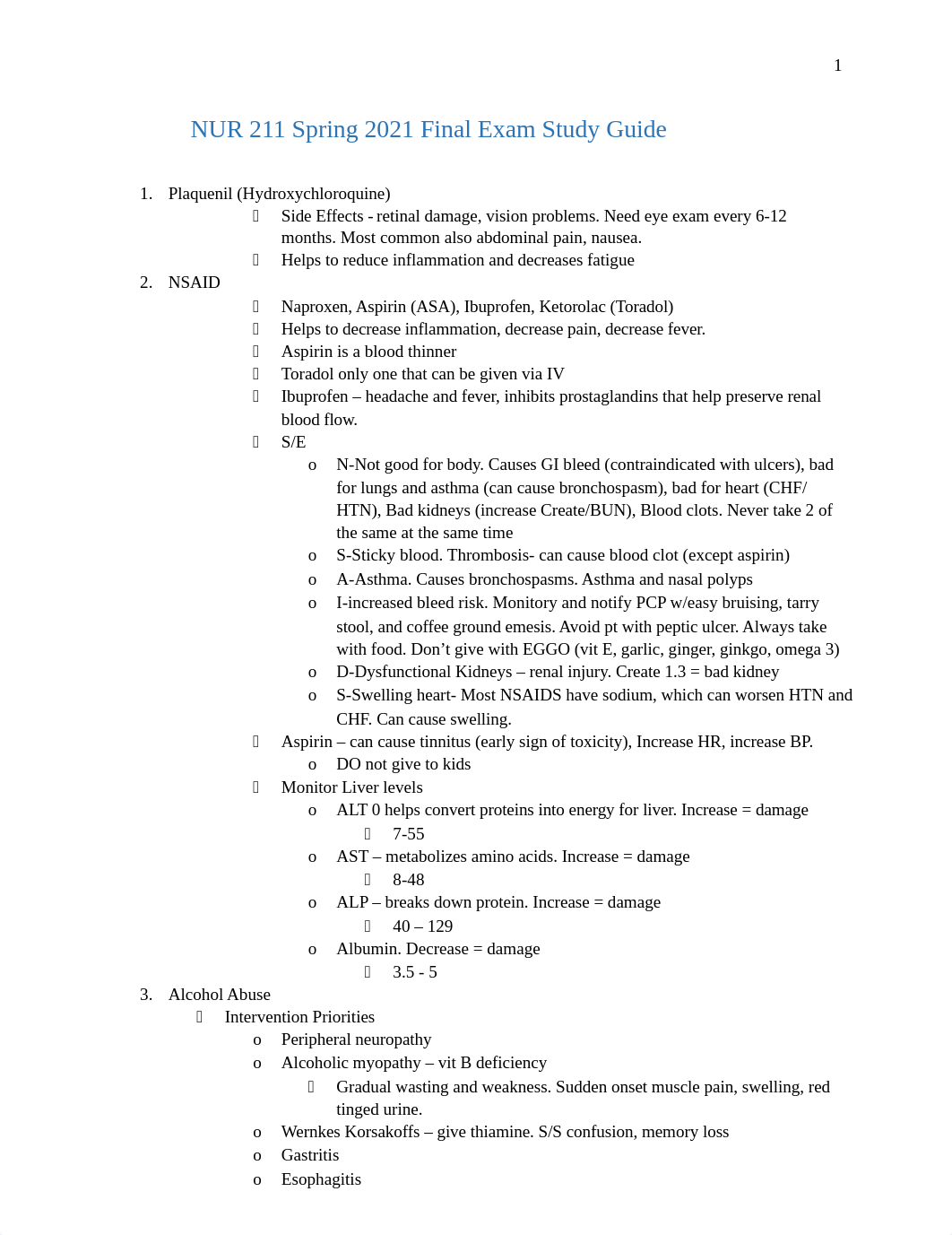 NUR 211 Spring 2021 Final Exam Study Guide.docx_dckok8tsnwk_page1