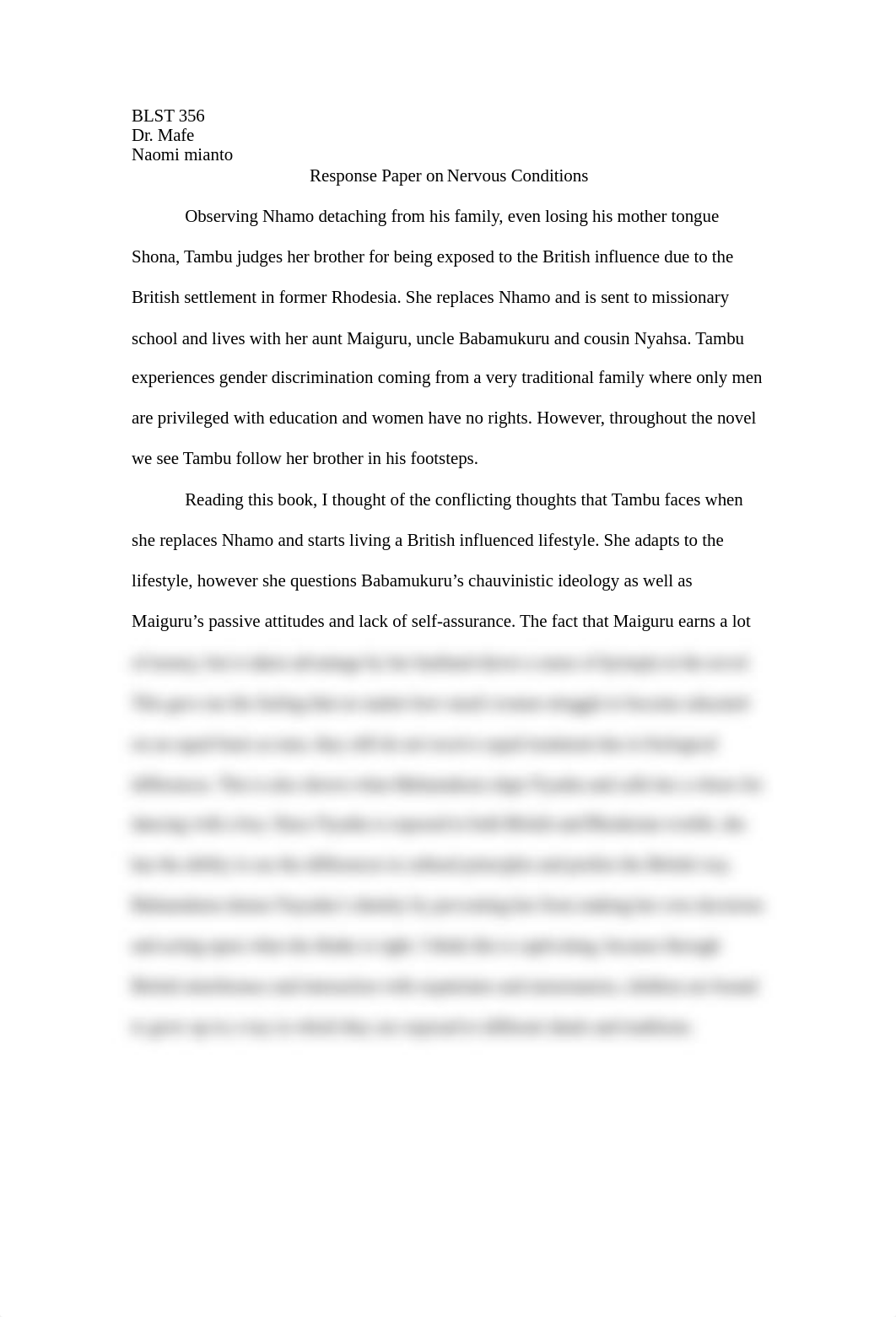 Response Paper on Nervous Conditions_dcm3w21u8wo_page1