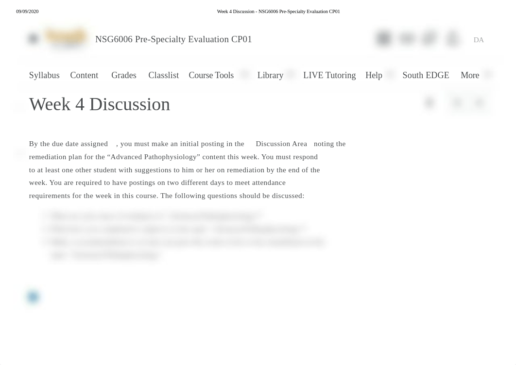 Week 4 Discussion - NSG6006 Pre-Specialty Evaluation CP01.pdf_dcmumxz65hj_page1