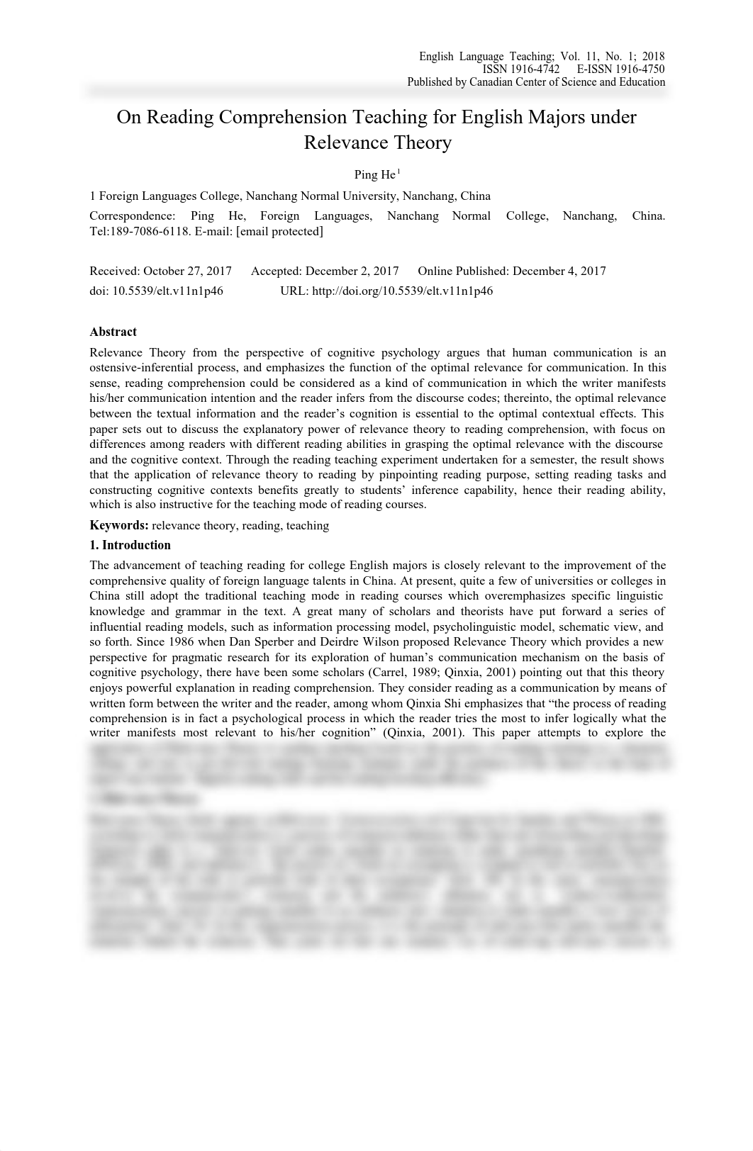 On Reading Comprehension Teaching for English Majors under Relevance Theory_2018.pdf_dcn08t2xmm0_page1