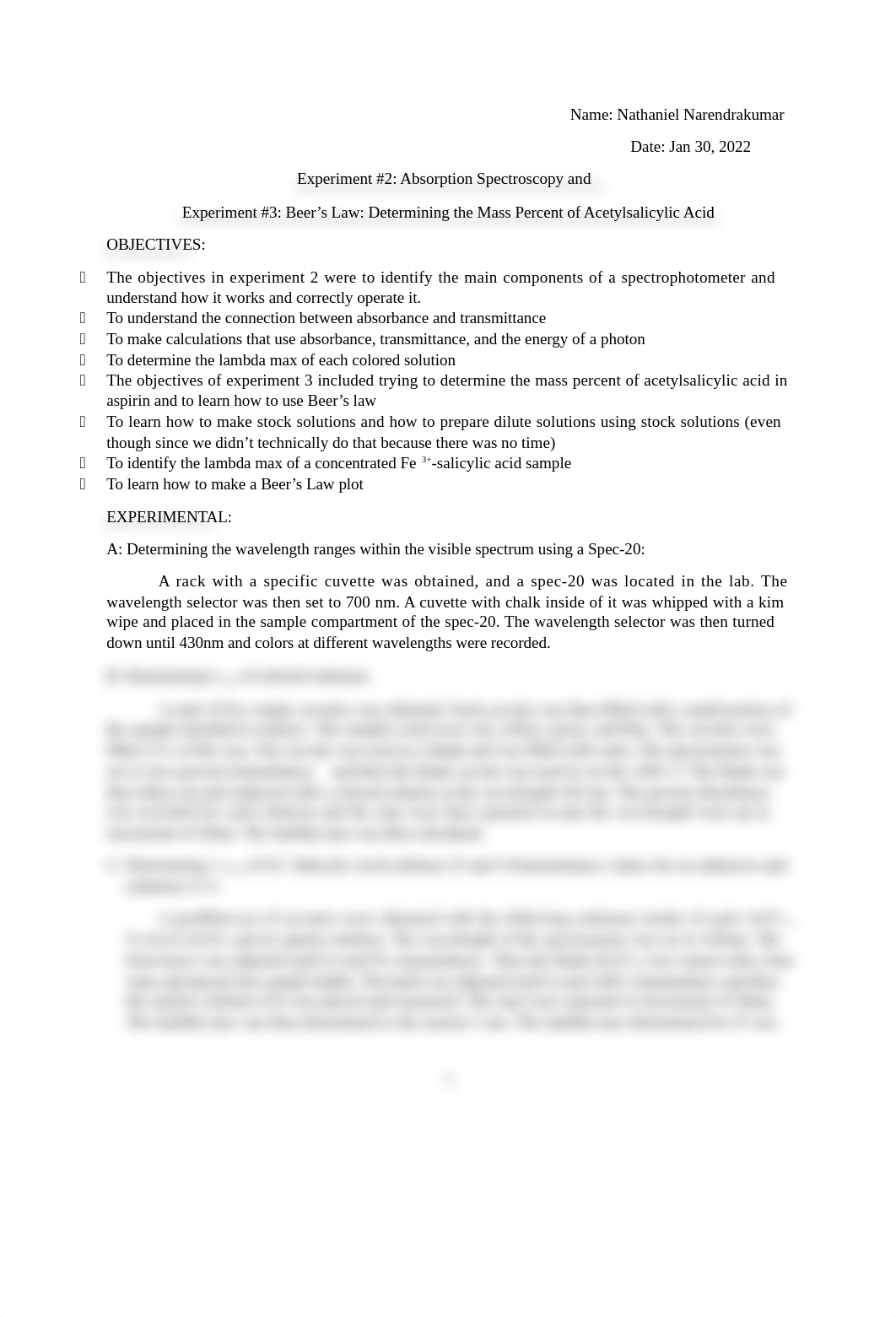 Exp #2 Absorption Spectroscopy and #3 Beer's Law.docx_dcn1ibar7ci_page1