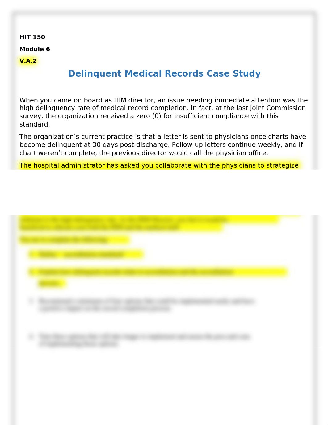 V.A.2. HIT 150 Module 6 Delinquent Medical Record Case Study-revised.docx_dcnolgu0ond_page1