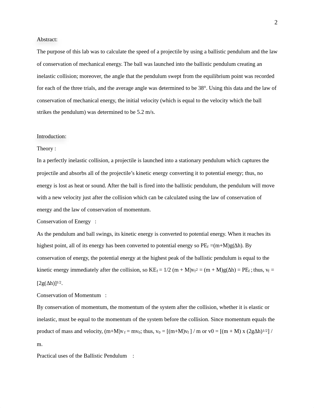 Ballistic Pendulum Lab Report.pdf_dcossds60ls_page2