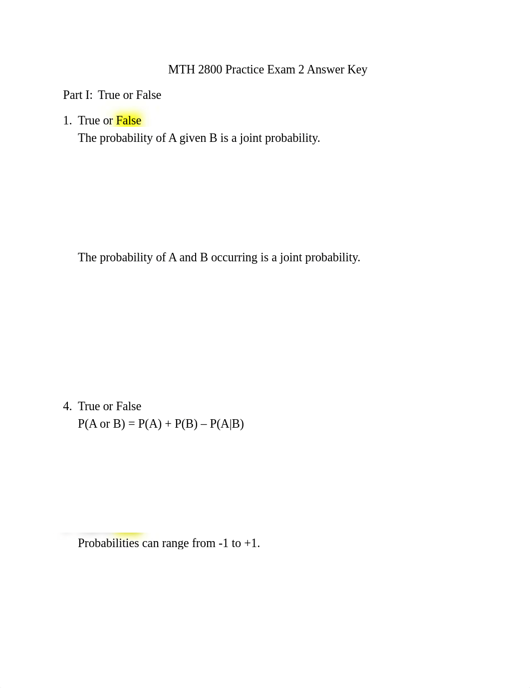 MTH 2800 Practice Exam 2 Answer Key.docx_dcpdwd6y67m_page1