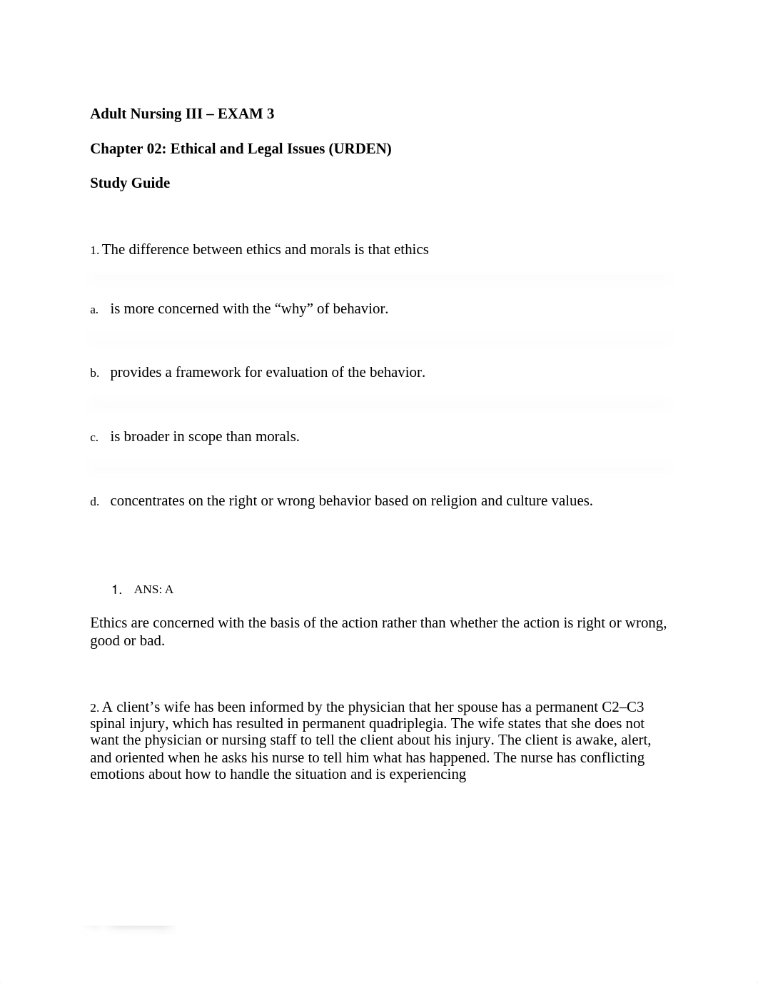 Adult Nursing III - Chapter 2 Ethical & Legal Issue (Urden) - EXAM 3.docx_dcqsmyx9zgv_page1