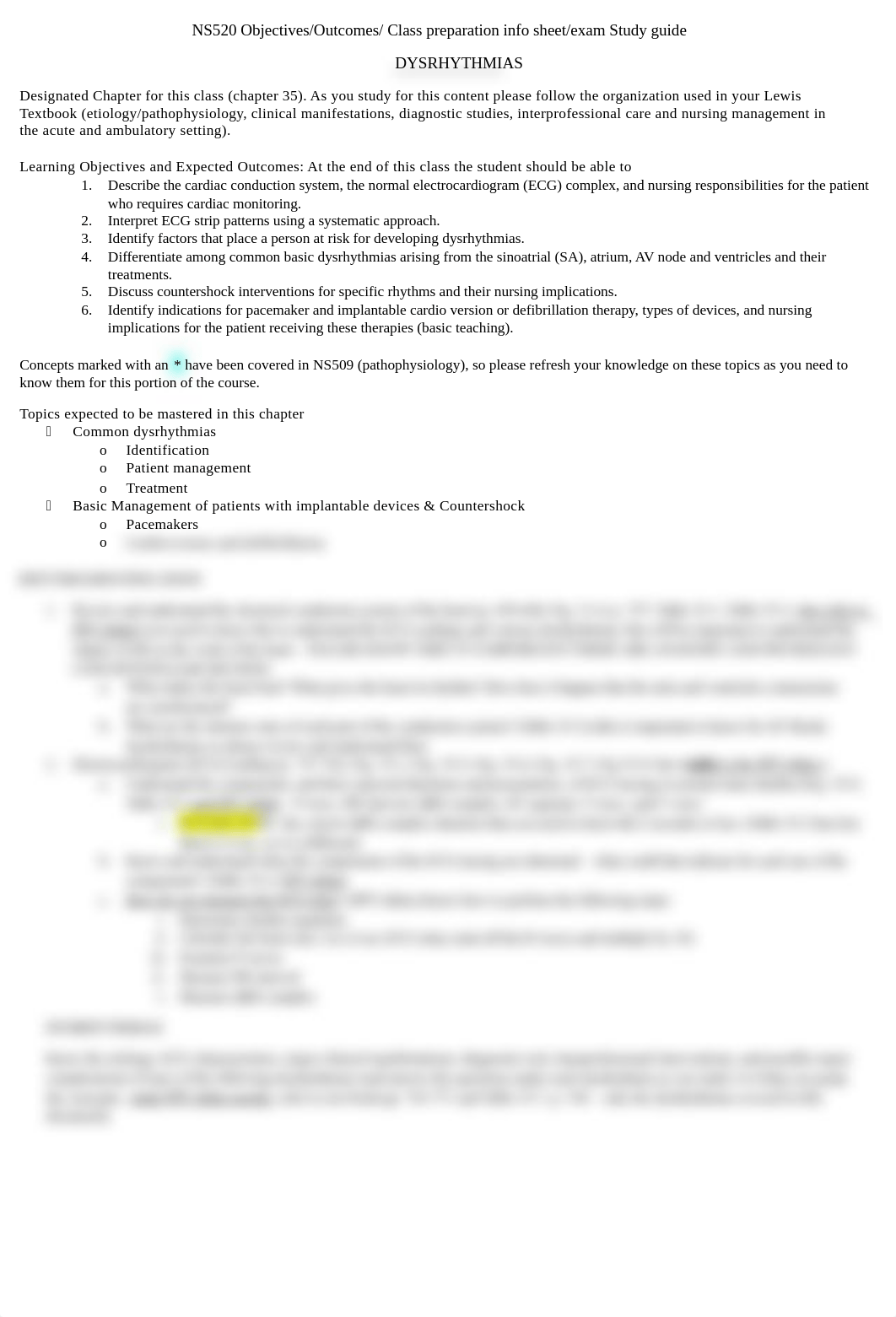 Dysrhythmias - Class prep & Study guide Fall 2019.docx_dcrjc7lczsq_page1