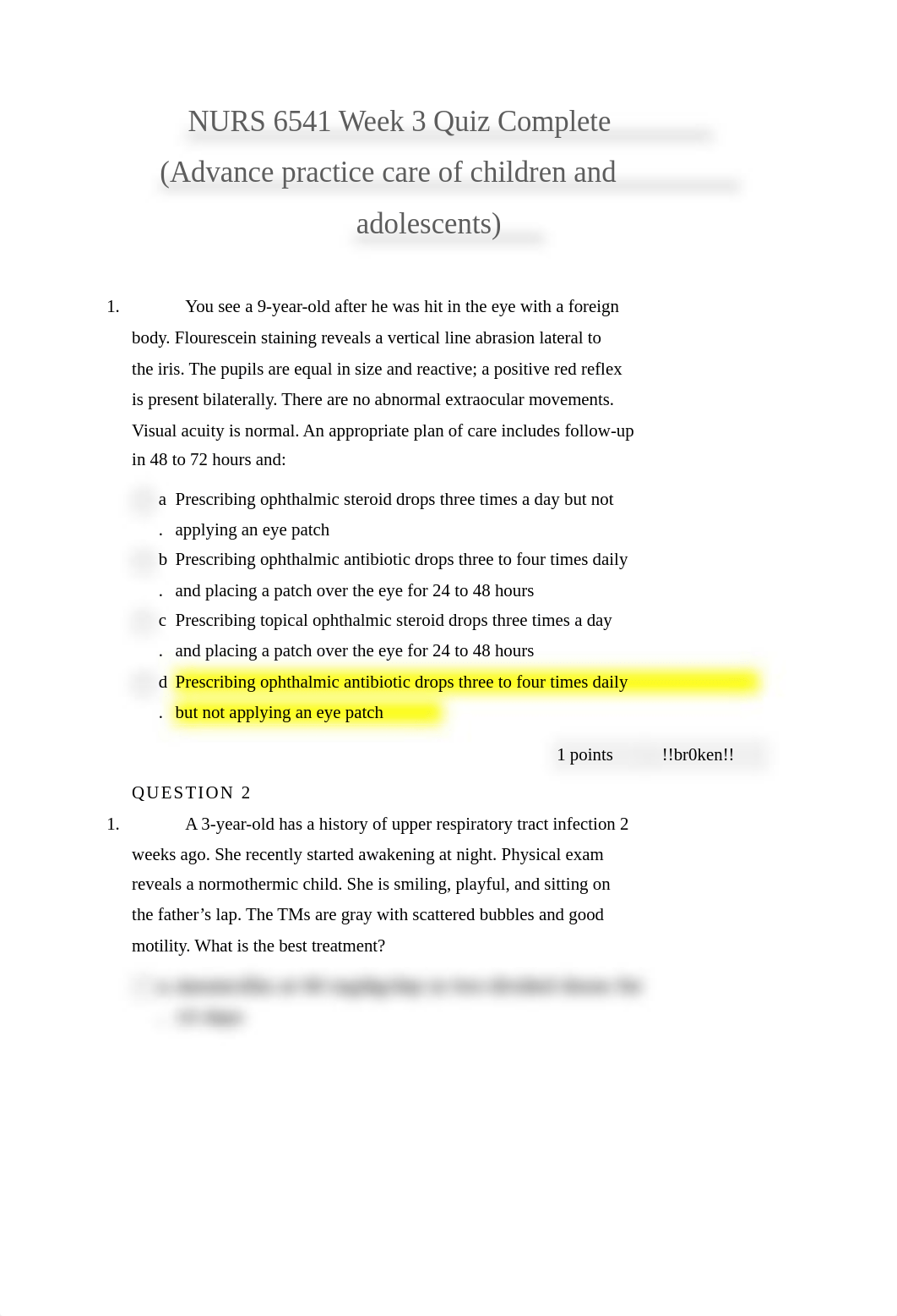 NURS 6541 Week 3 Quiz complete (Advance practice care of children and adolescents).docx_dcs0mh58d2f_page1