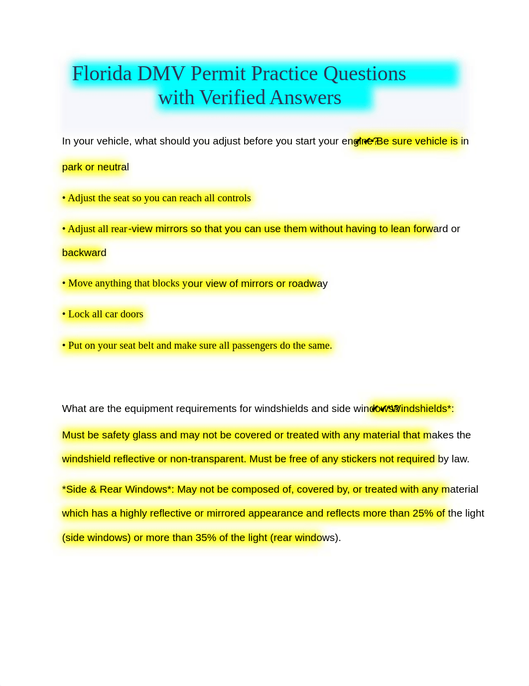 Florida DMV Permit Practice Questions with Verified Answers.pdf_dcuqrvy8p2l_page1