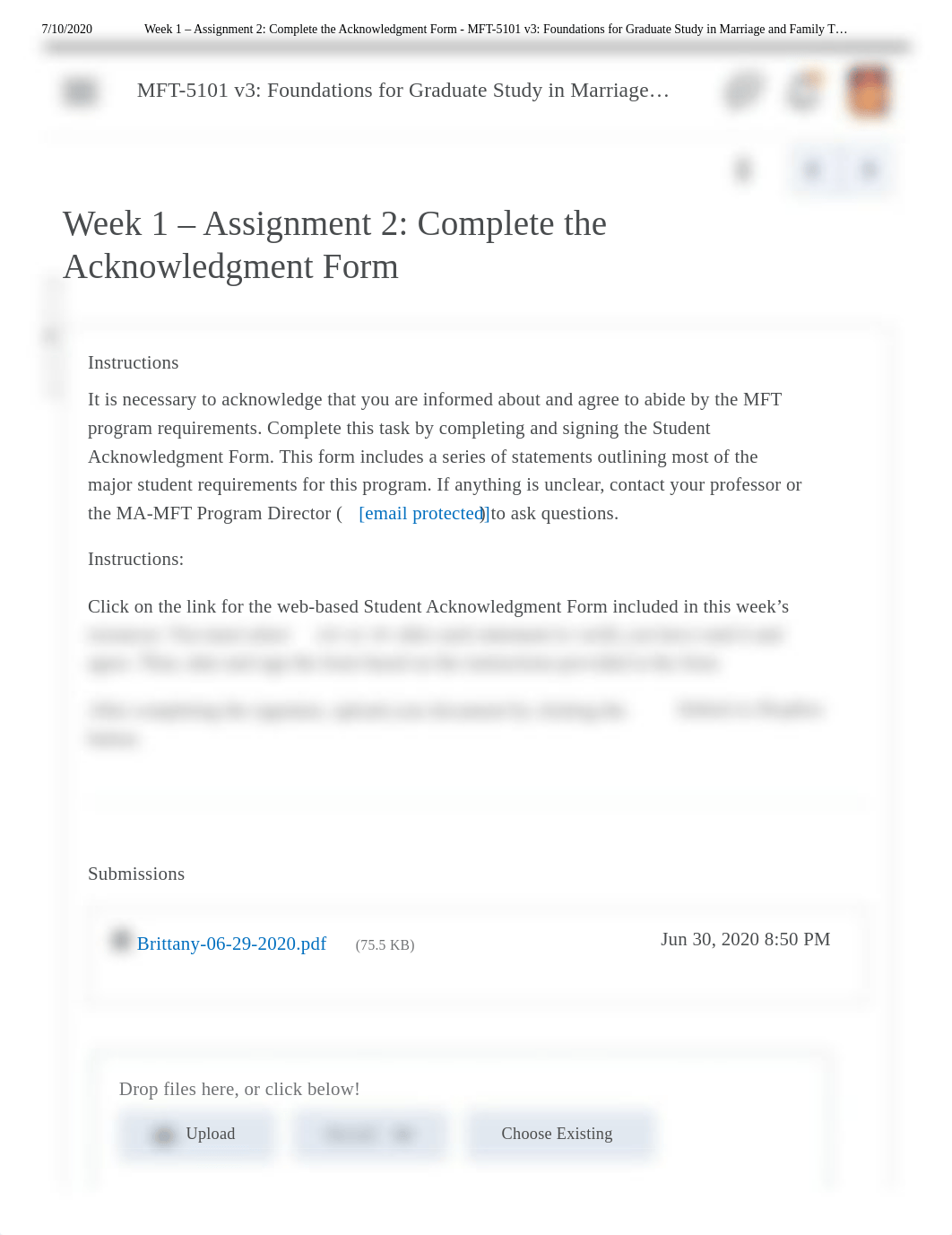 Week 1 - Assignment 2_ Complete the Acknowledgment Form - MFT-5101 v3_ Foundations for Graduate Stud_dcuqxmaxjx4_page1